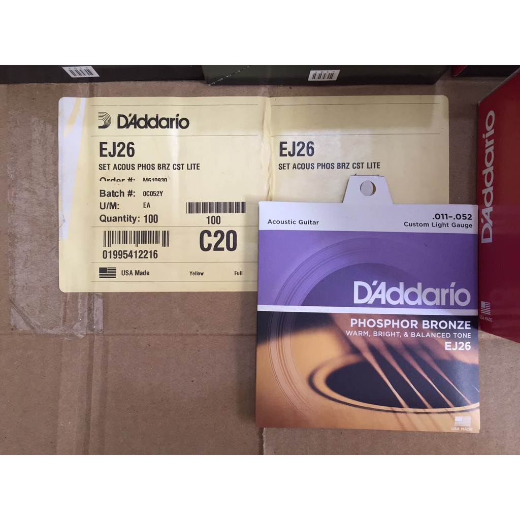 Dây Đàn D'ADDARIO chính hãng Xuất xứ Hoa Kỳ U.S.A Made Acoustic Guitar String EJ26 Phosphor Bronze .011-.052