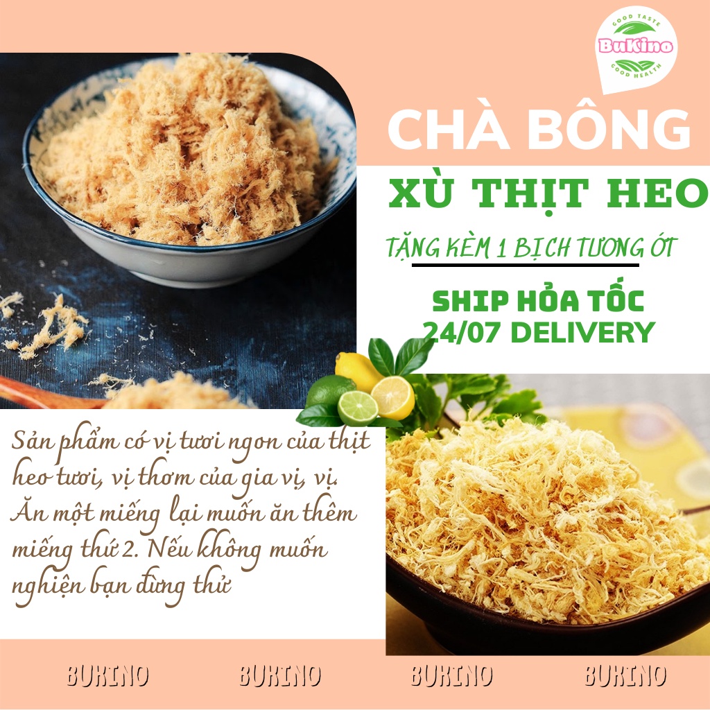 Chà bông xù BUKINO hộp 250gr, đồ ăn vặt chà bông heo thơm ngon an toàn vệ sinh thực phẩm Hà Nội, ship hỏa tốc