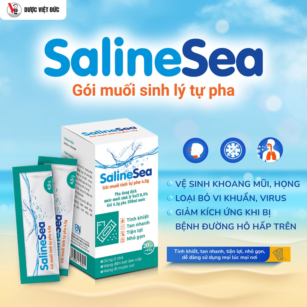 Gói muối sinh ly tự pha SalineSea cải thiện hơi thở thông mũi rửa vết thương dùng cho mọi đối tượng hộp 20 gói