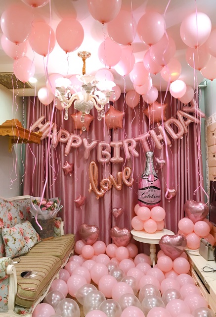 Bộ bóng trang trí sinh nhật màu hồng ( tình yêu) các mẫu