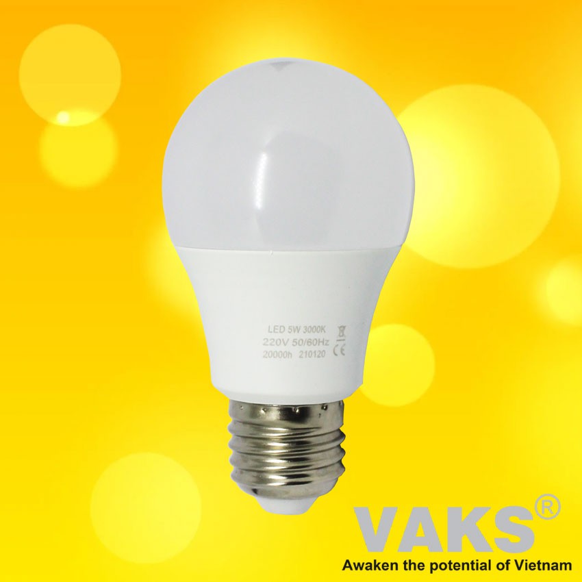 01 cái bóng đèn Led dạng bulb đuôi tròn E27, 5W, 220VAC - Kín nước - Ánh sáng Vàng