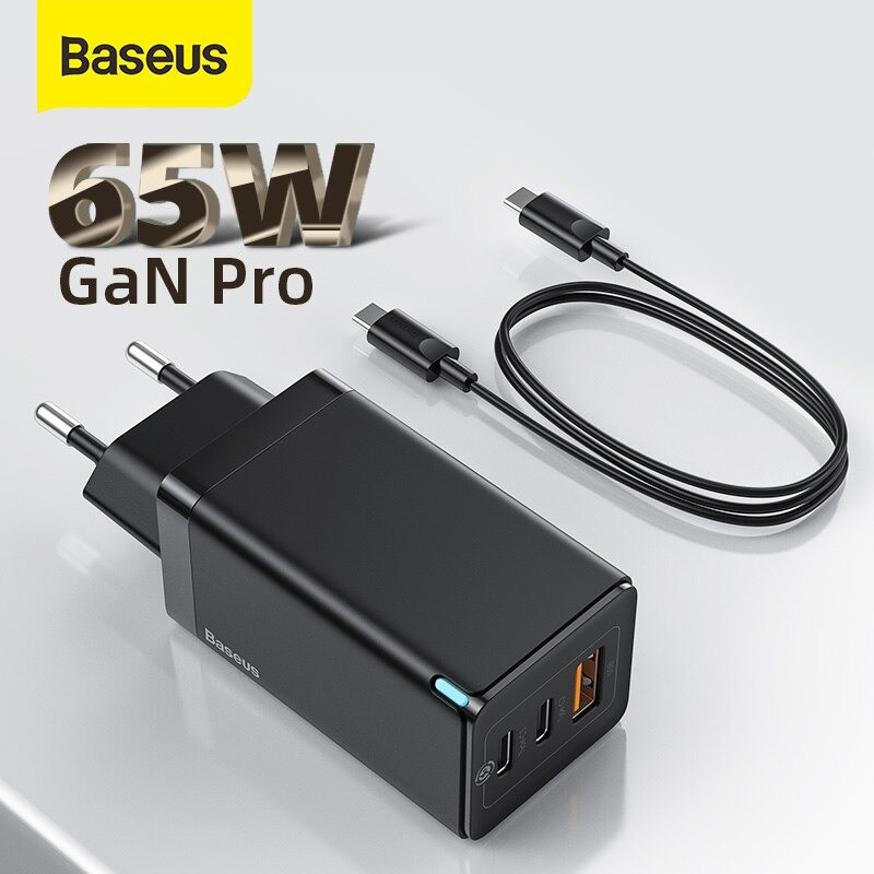 Bộ Sạc Baseus GaN3 Pro Charging Charger C+C+A 65W Charging Set (Kèm cáp sạc C to C 100W)