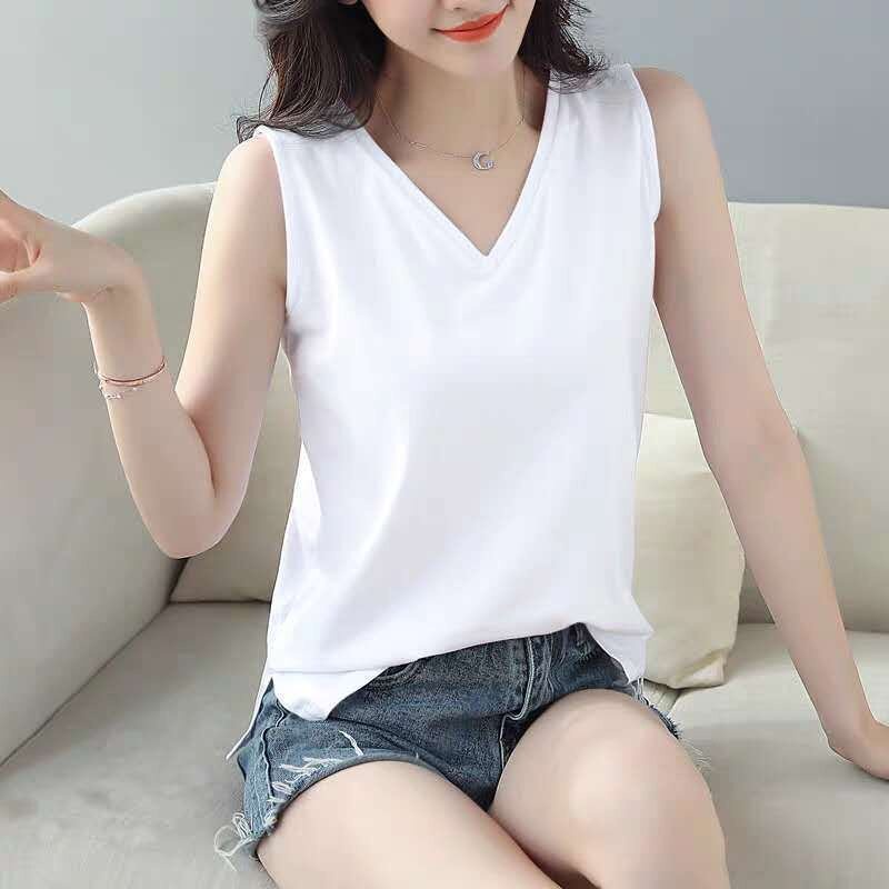 Áo Thun Sát Nách Cổ Chữ V Màu Sắc Đơn Giản Có size Lớn Cho Nữ
