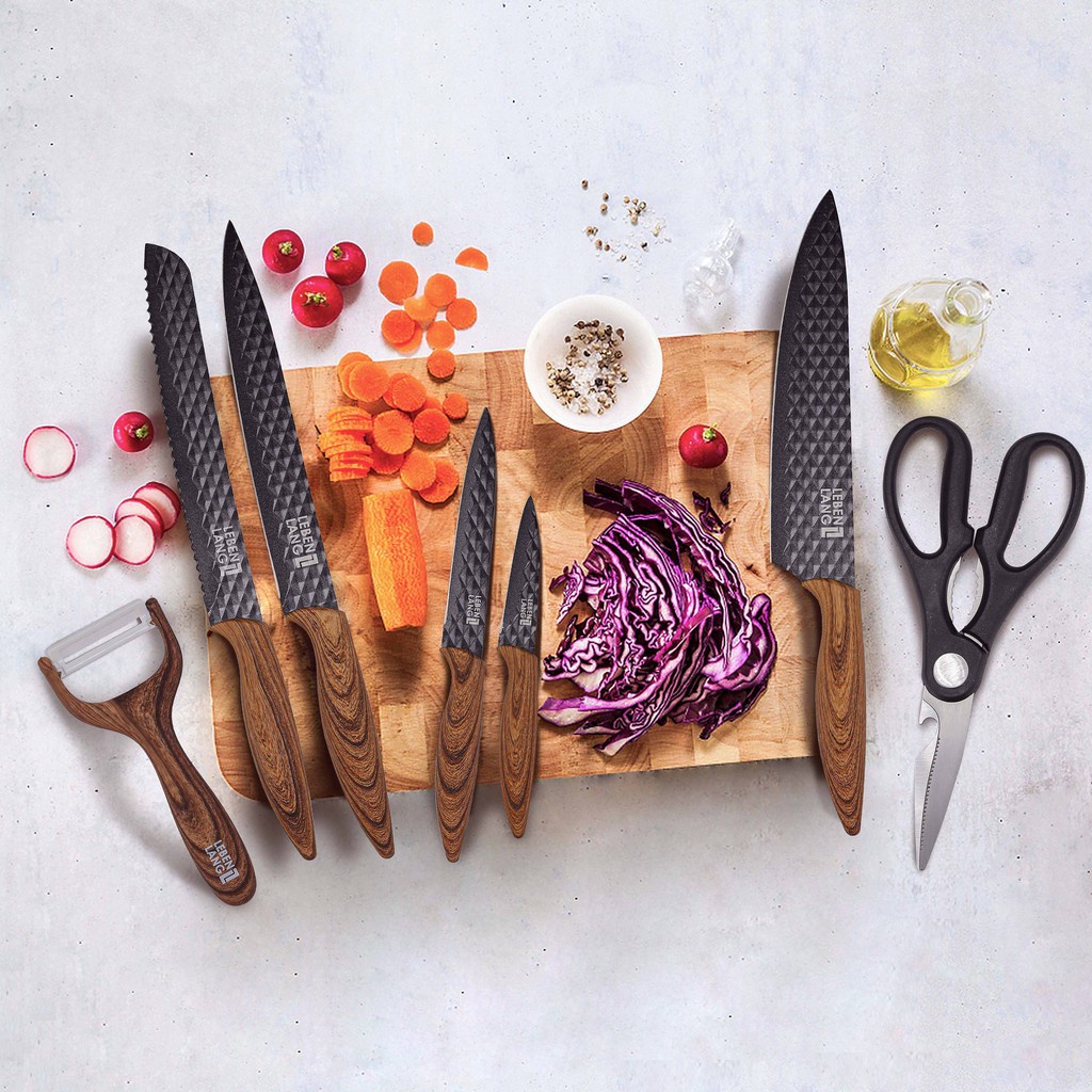 BỘ DAO 6 MÓN VÂN KIM CƯƠNG CAO CẤP DÙNG TRONG NHÀ BẾP