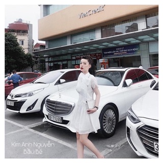 Đầm voan trắng cổ nơ (ảnh thật)