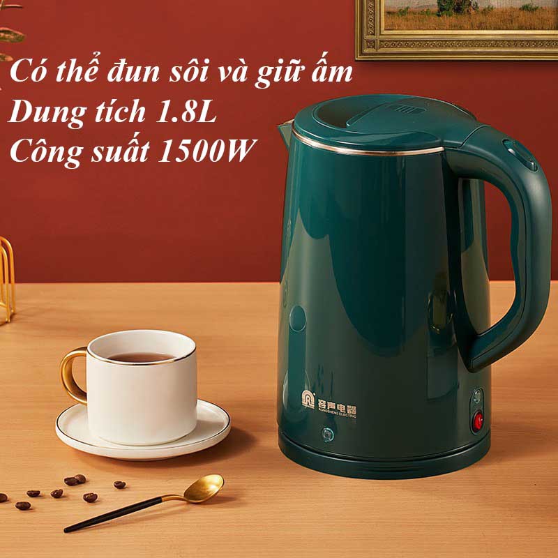 Ấm Đun Siêu Tốc Giữ Nhiệt - Bình Đun Nước Giữ Nhiệt Inox 304 Công Suất 1500W Dung Tích 1.8L - NC51