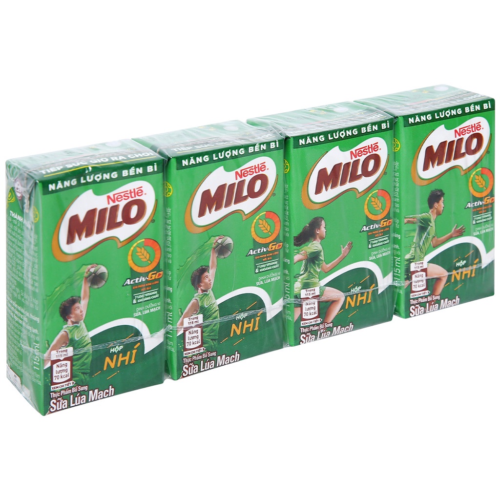 Combo 2 Lốc 4 hộp thức uống lúa mạch Milo Active Go 115ml