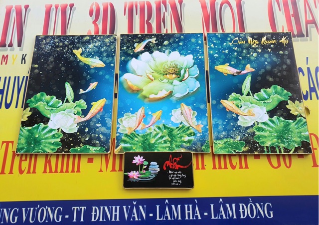 💥VIDEO THẬT+QUÀ TẶNG💥 TRANH TREO TƯỜNG HOA SEN VÀ CÁ CHÉP in UV trên nhựa FOMEX CAO CẤP