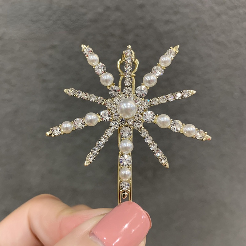 Kẹp Tóc Hình Bông Tuyết Đính Đá / Ngọc Trai Nhân Tạo Phong Cách Hàn Quốc Thời Trang