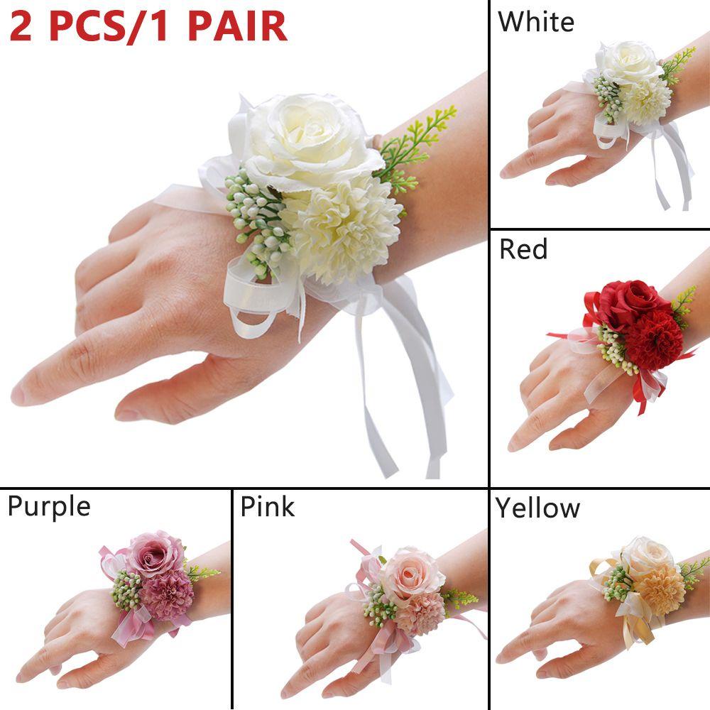 WTTLE 1 Cặp 2 Vòng Tay Hoa Hồng Cho Phù Dâu