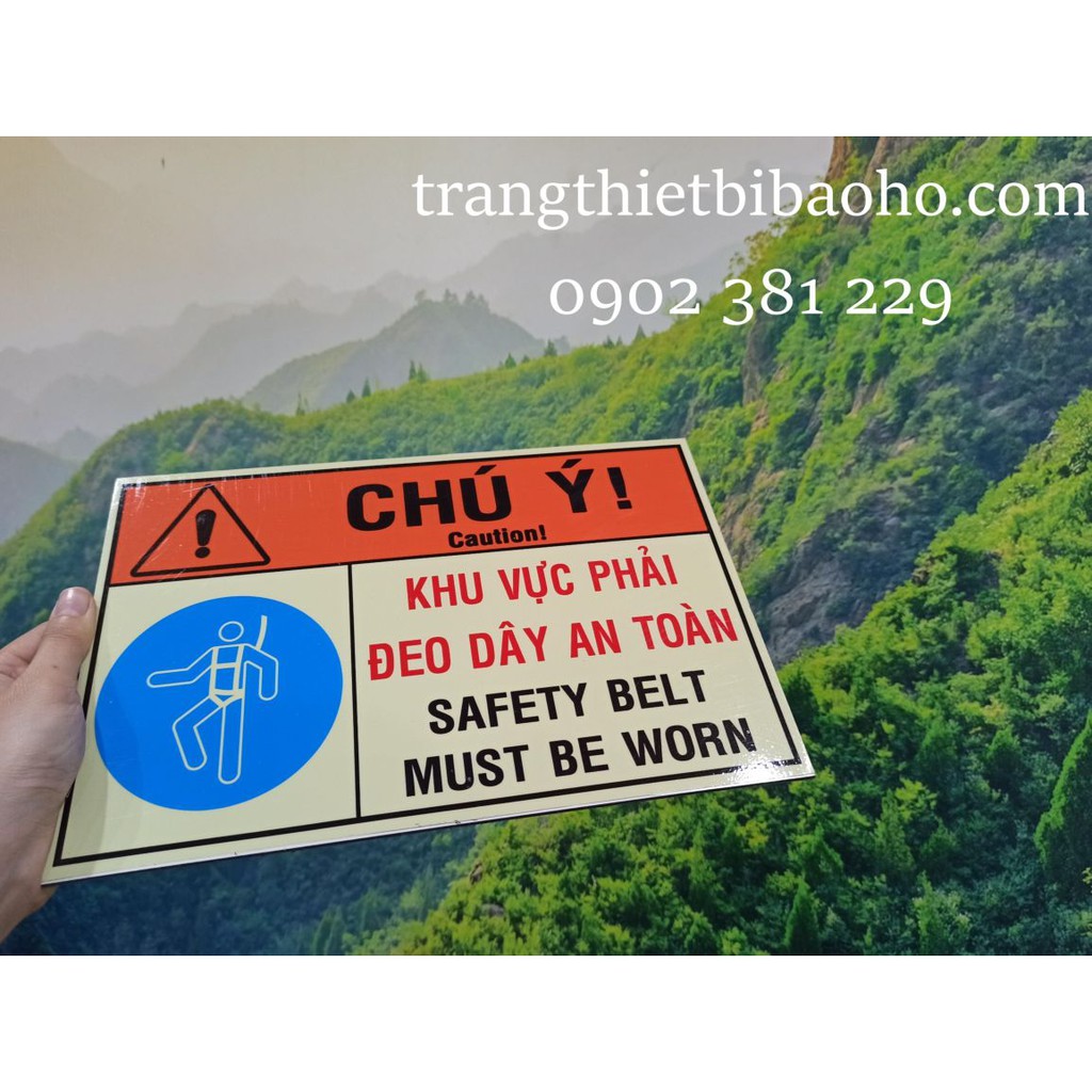 Bảng Alu dán decal Khu vực phải đeo dây an toàn KT20 x 30cm