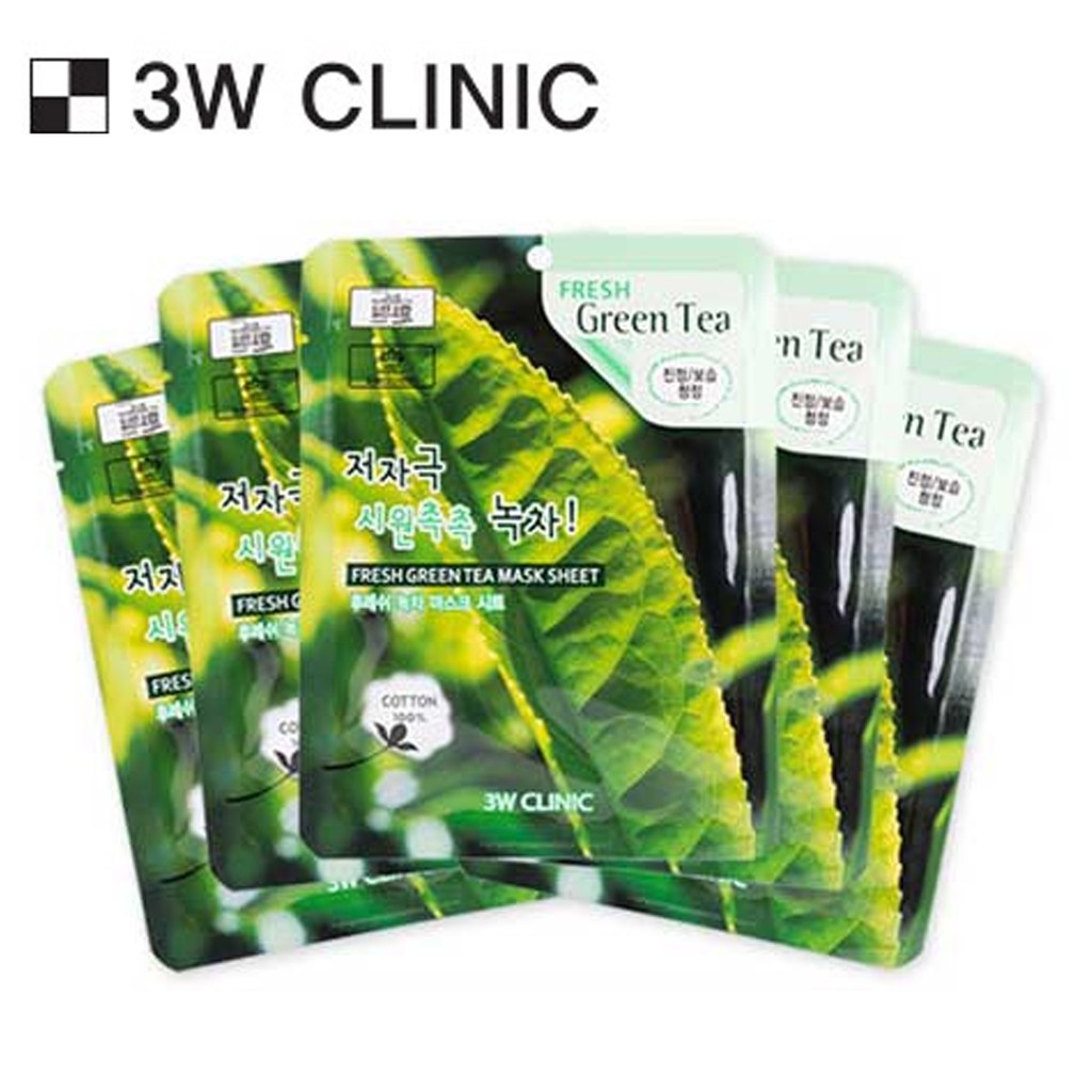 BỘ 10 MIẾNG MẶT NẠ DƯỠNG DA TRÀ XANH FRESH GREEN TEA MASK SHEET 3W CLINIC