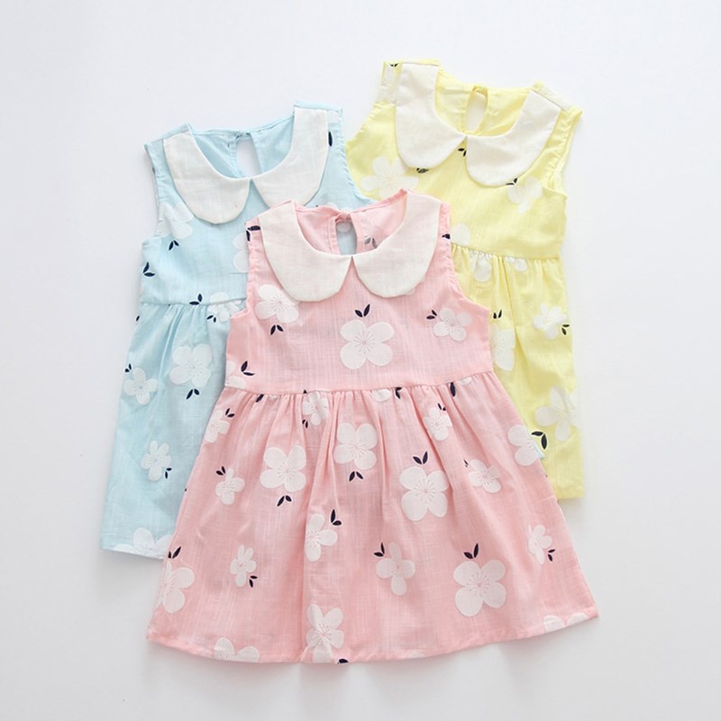 Đầm xòe không tay cổ sen họa tiết hoa xinh xắn cho bé gái