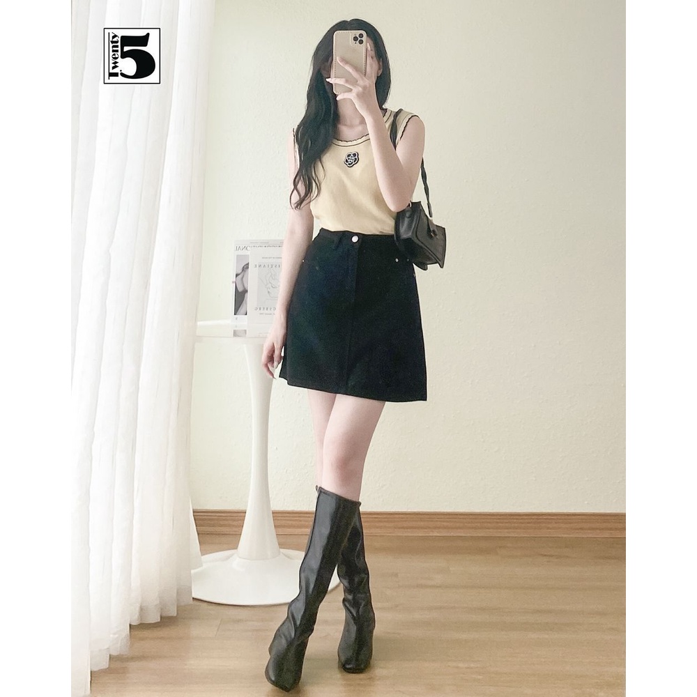 Áo len đanh mỏng sát nách dệt viền màu thêu hoa Twentyfive 4202