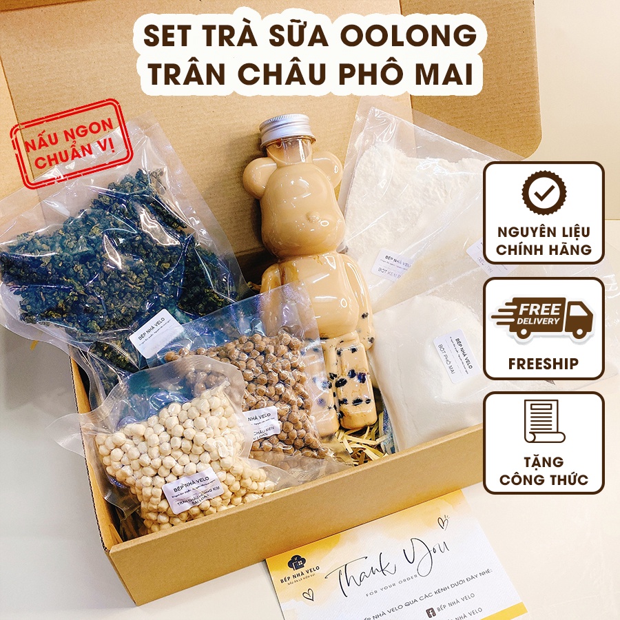 Set Trà Sữa OoLong Trân Châu Phô Mai - Trà sữa Pana Cotta - Nấu được 4.5L Cốt Trà - Bếp Nhà Velo