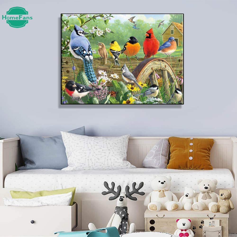 Tranh Đính Đá 5D Tự Làm Hình Chim Và Hoa Kích Thước 40x30cm