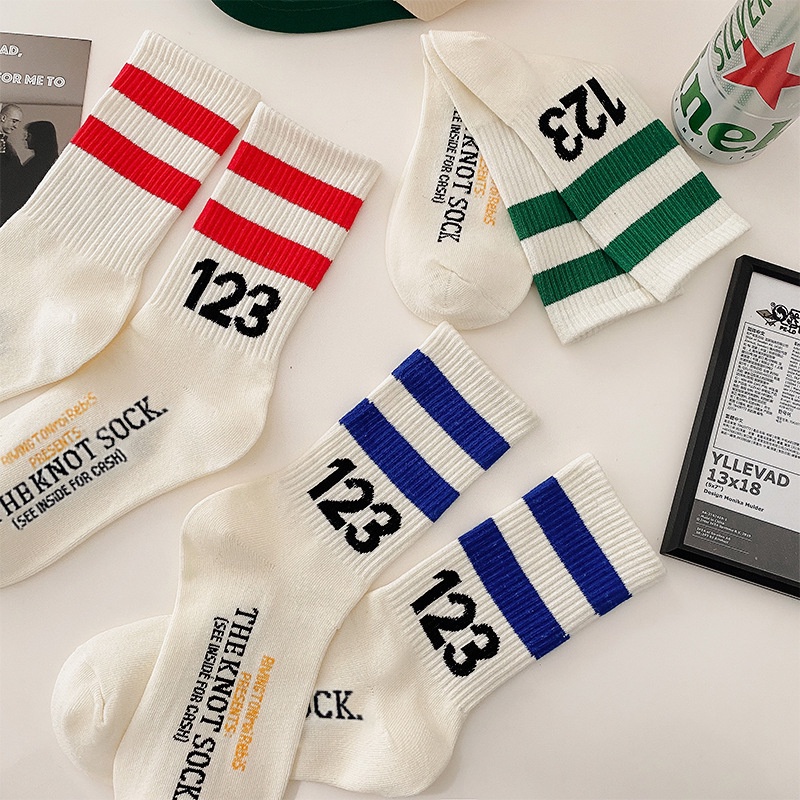 Vớ tất Hàn Quốc unisex 2 sọc số 123 cổ cao
