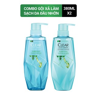 Combo gội 380ml + xả 380ml Clear làm sạch da đầu nhờn và ngăn gàu công thức Micellar