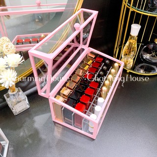 Khay son có nắp cao cấp bằng thủy tinh viền nhựa nhiều với 3 màu trắng đen và hồng có thể tháo lỗi bên trong