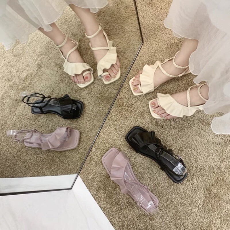 GIÀY SANDAL ĐẾ BỆT 🎀 QUẤN DÂY VIỀN BÈO 🎀 PHONG CÁCH VINTAGE ✨MANG ĐI DU LỊCH CỰC XINH XẮN DỄ THƯƠNG