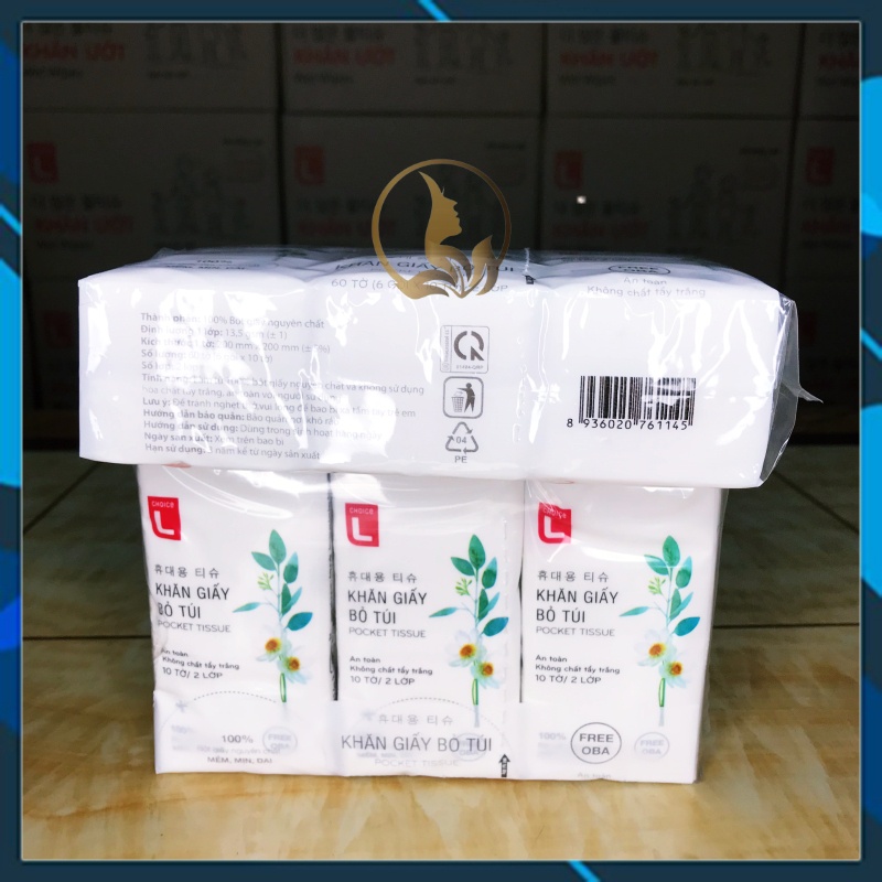Lốc 6 Gói - Khăn Giấy Bỏ Túi Choice L  Hàn Quốc 2 lớp Gói 10 Tờ