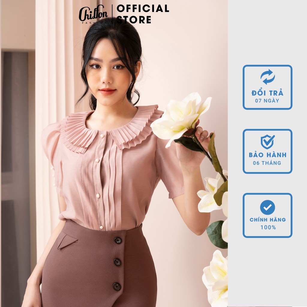 <Áo xinh Chiffon>_Áo sơ mi công sở cổ ly tay bồng sang chảnh, phần thân có lót, thiết kế mới dễ phối đồ