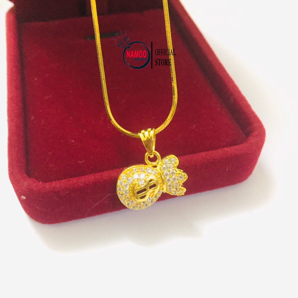 Dây Chuyền Mạ Vàng Nữ Nữ Mặt Hũ Lộc May Mắn V807 Kết Hợp Dây mì V002 Dài Dây 45cm Namoo Jewelry