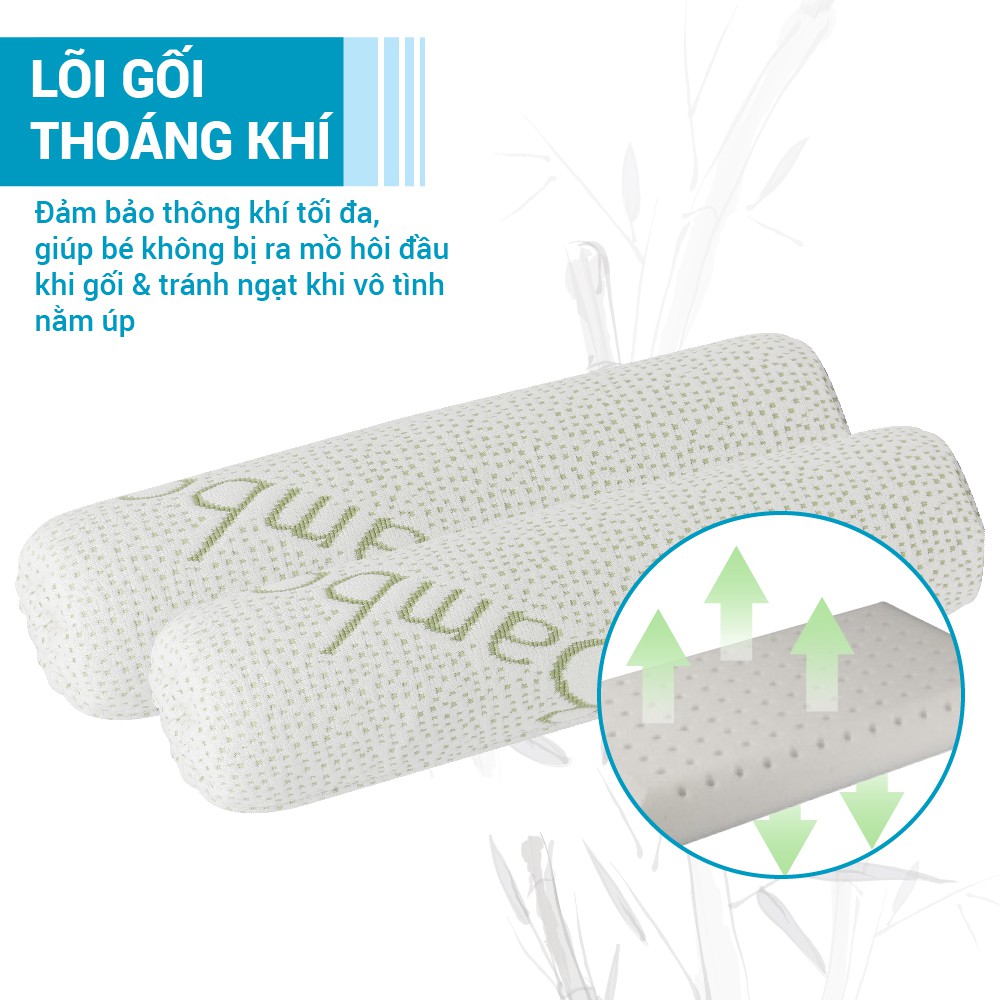 Gối chặn cho bé sơ sinh, ruột cao su non, vỏ gối sợi tre bamboo kháng khuẩn cho bé Comfybaby CFN02