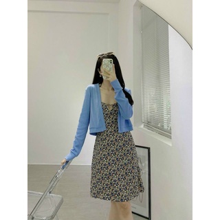 SET ĐẦM MIDI HOA 2S + KHOÁC CROP  🌼