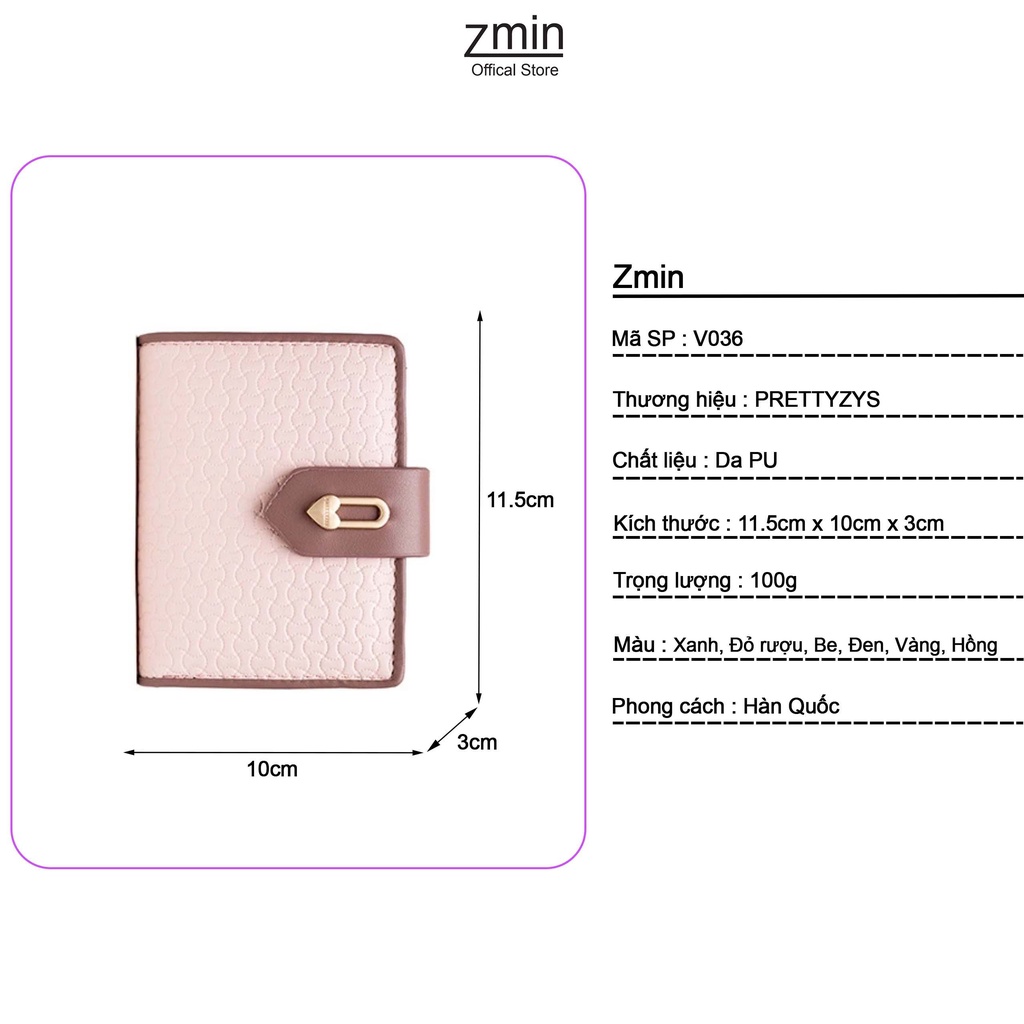 Ví bóp nữ ngắn mini cầm tay Zmin, chất liệu da cao cấp có thể bỏ túi - V036