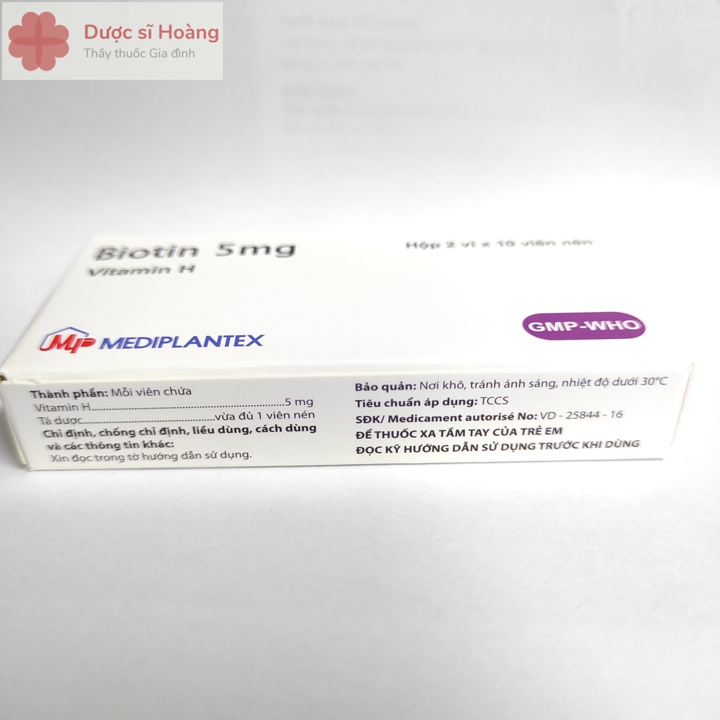 Biotin 5mg Mới -Vitamin H - Giúp da và tóc đẹp hộp 20 viên