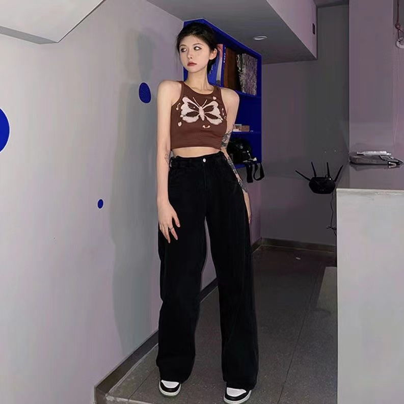 Áo Tank Top Mỏng Hở Rốn In Họa Tiết Bướm Kiểu Dáng Mới