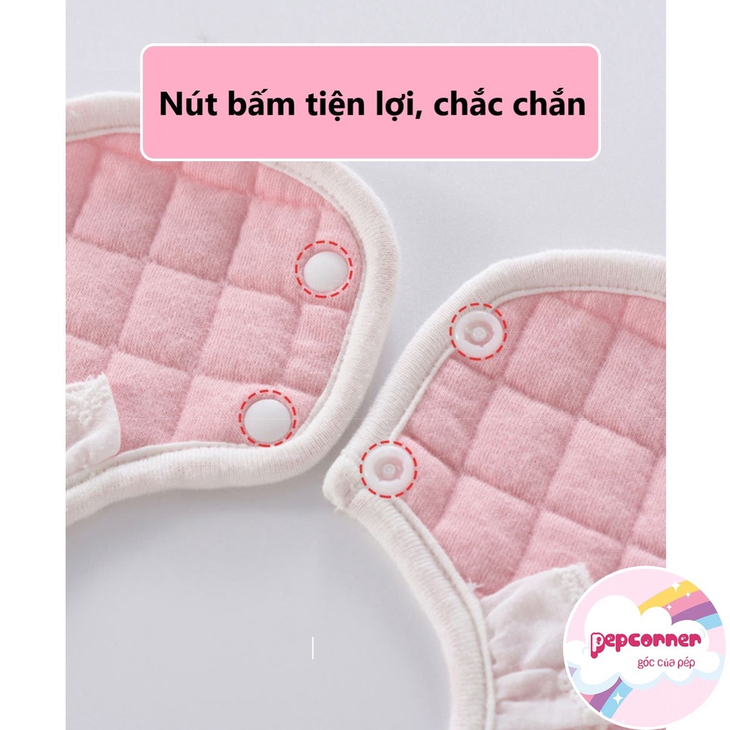 Yếm tròn xoay 360 chất liệu cotton mặt sau chống thấm màu hồng đáng yêu cho bé gái