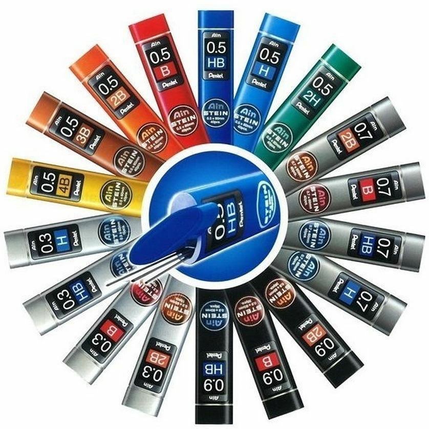 Ruột Chì Kim Pentel Ain Stein 2B Ngòi 0.2/0.3/0.5/0.7/0.9mm | Ngòi Chì Cấu Trúc Tổ Ong Siêu Cứng