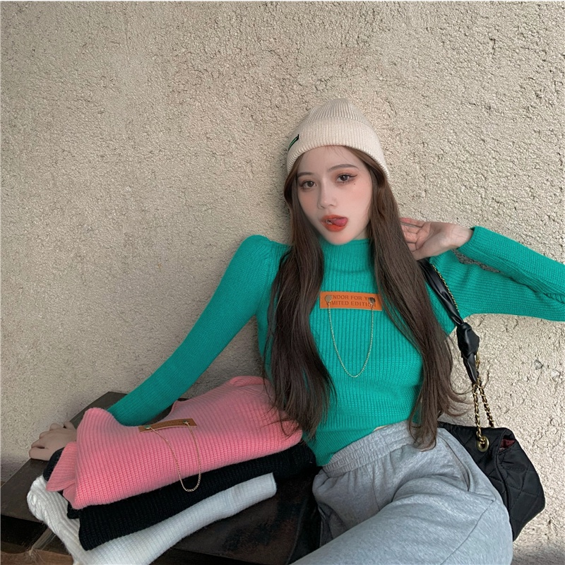 Áo sweater dệt kim ZHELIHANGFEI cổ lọ tay dài thời trang cho nữ