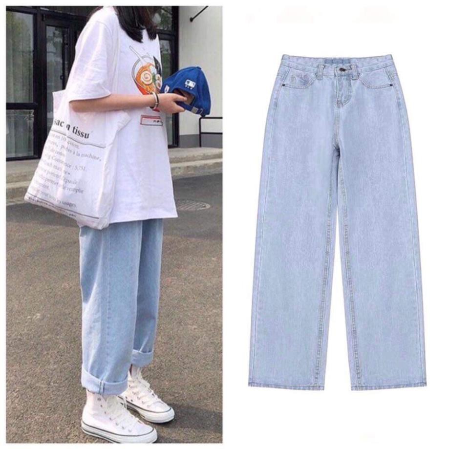 Quần Jean ống rộng nữ Hiyou, Quần bò nữ ống suông rộng lưng cao Ulzzang TR