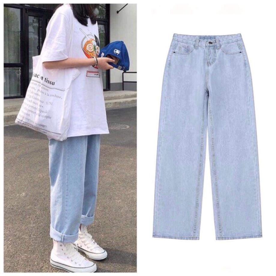 Quần Jeans ống rộng nữ, Quần bò nữ ống suông rộng baggy Ulzzang TR03