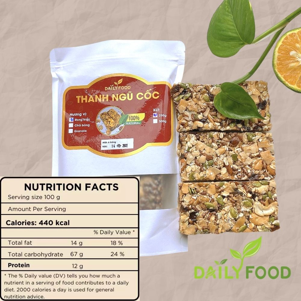 Thanh Granola Ăn Kiêng , Thanh Ngũ Cốc Gạo Lứt Rong Biển Chà Bông Cao Cấp DailyFood