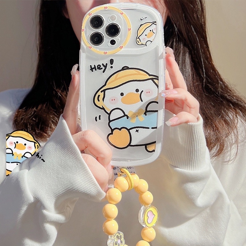 Ốp lưng iphone mềm dẻo viền bo tròn chống sốc trong suốt có hình bé vịt đội nón vàng cute, bo cam độc lạ