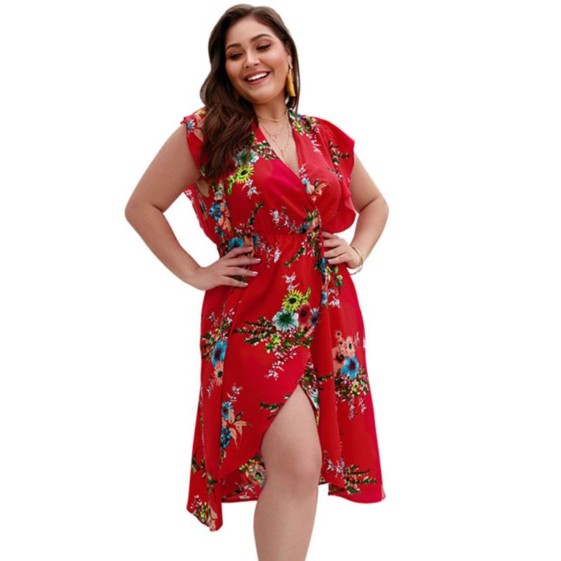 Đầm Hoa Cổ V Sâu Thời Trang Mùa Hè Dành Cho Nữ Plus Size