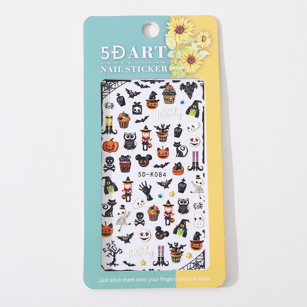 Cod Qipin Nhãn Dán Móng Tay Chạm Khắc Ba Chiều Họa Tiết Đầu Lâu Ma Cà Rồng Halloween Đơn Giản Cho Nữ