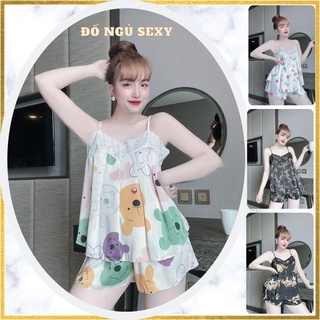 Bộ đồ ngủ nữ bigsize bộ đùi satin ren ngực đồ ngủ sexy lụa latin cao cấp mềm mại xinh xắn < 72kg