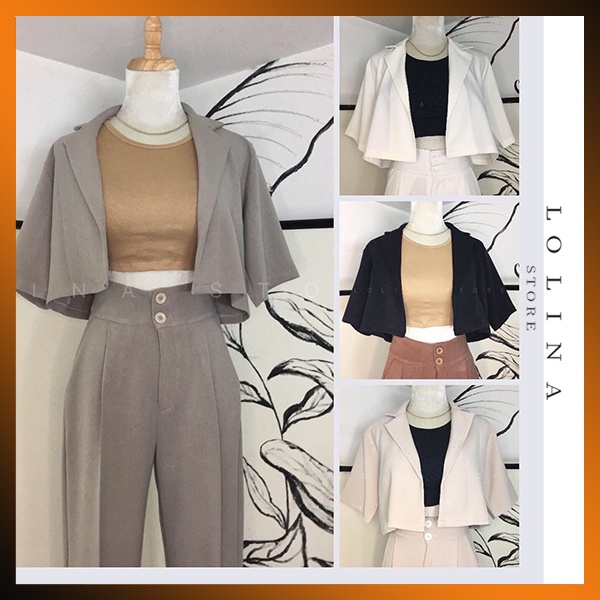 Áo Khoác Ngắn Tay Cổ Lật Phong Cách Hàn Quốc Dành Cho Nữ, Áo Blazer tay lửng, Áo khoác Tay dài, Blazer dài  LOLINA STORE