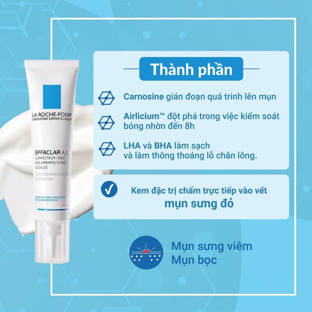 Kem giảm mụn La Roche-Posay Effaclar Duo+ /A.I/ K+ thông thoáng lỗ chân lông ngừa thâm, sạch mụn đầu đen