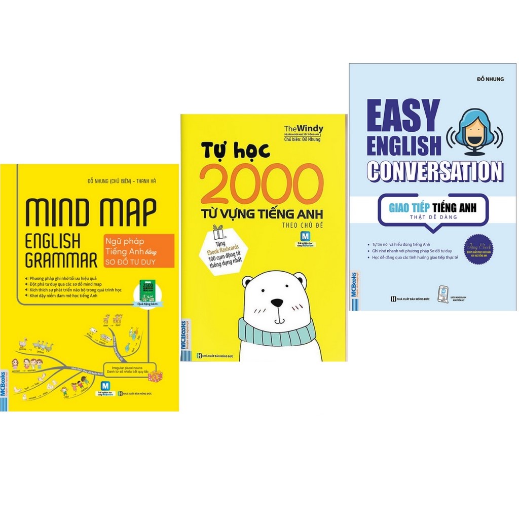 Sách Combo Mind map Ngữ Pháp + 2000 từ tiếng anh + Giao Tiếp tiếng anh dễ dàng