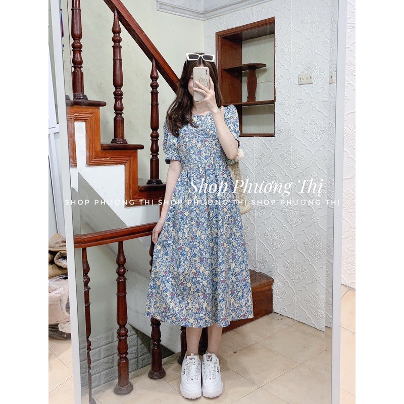 Đầm babydoll hoa nhí thô 2 màu vintage Hàn Quốc (hình thật/sẵn)