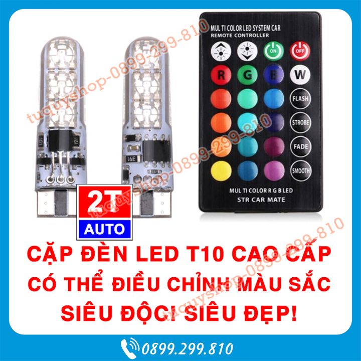 Bộ combo 2 bóng đèn led T10, có thể điều chỉnh được màu sắc bằng điều khiển đi kèm, siêu ngầu, SKU:213