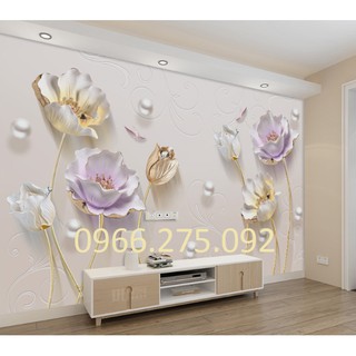 Decal dán tường hoa tím cánh mỏng 3d_ siêu hot 1