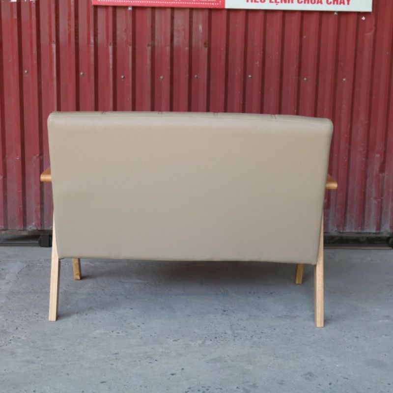 Ghế Sofa Đôi Khung Gỗ Cao Su Kèm Đệm Da