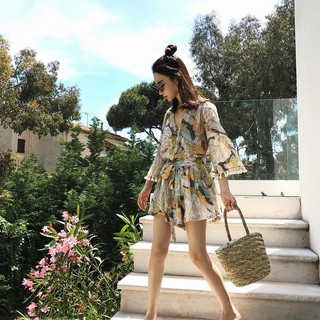 One Jumpsuit Ngắn Cổ Chữ V Thời Trang Đi Biển Cho Nữ